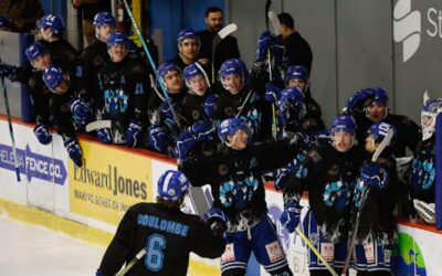 Bighorns celebrate a 5-3 win over the Butte Irish last night